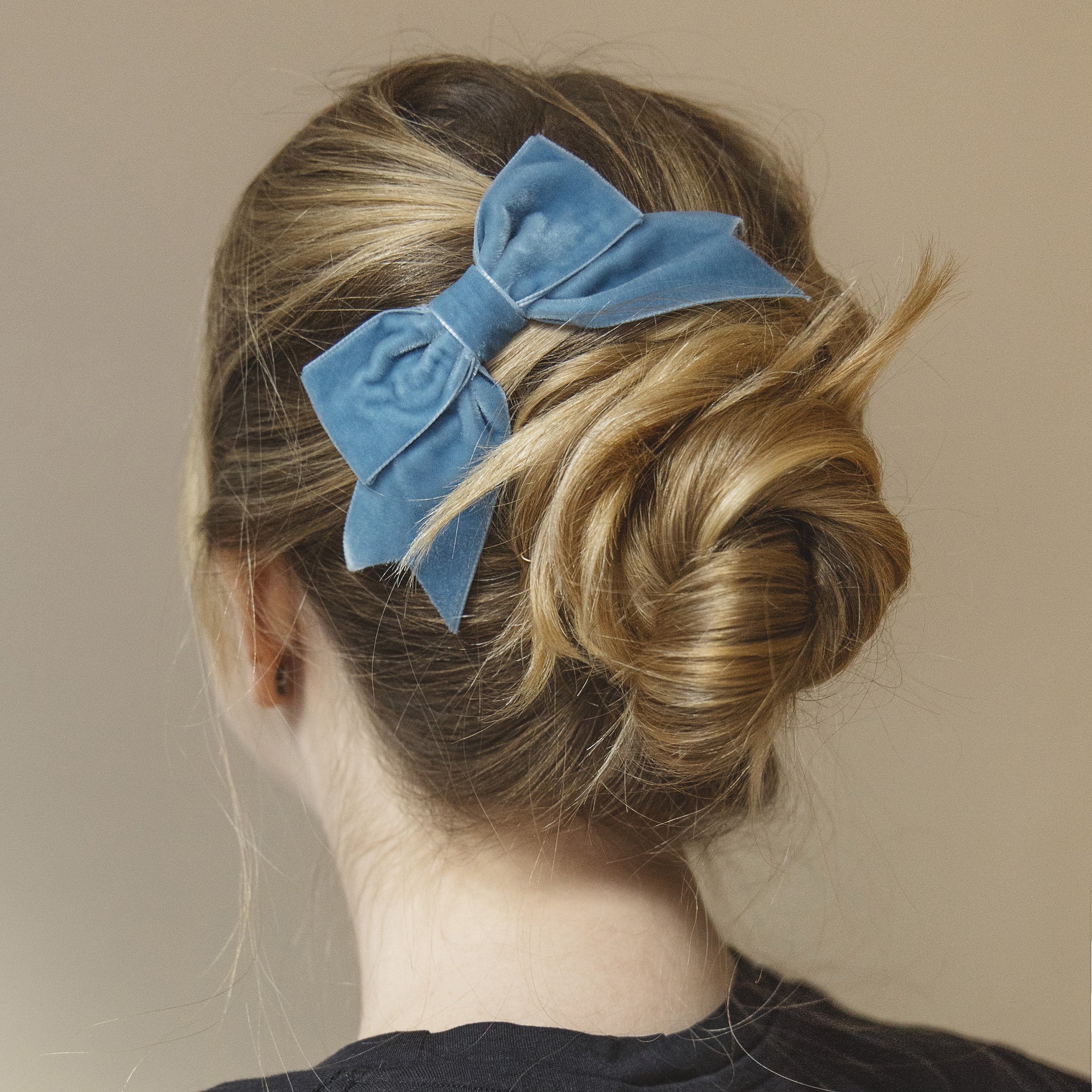 Airforce Blue Velvet Ribbon Bow Hair Clip, Classic Mid Blue Airforce Blue Velvet Ribbon Bow Hair Clip, Classic Mid Blue