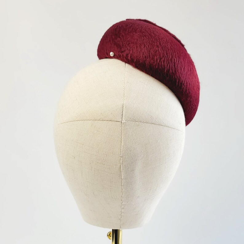 Maroon Felt Hat with Embroidery, Wine Red Cocktail Hat, Burgundy Red Wedding Hat, Red Race Day Hat, Red Occasion Hat, Cheltenham Races Hat image 6