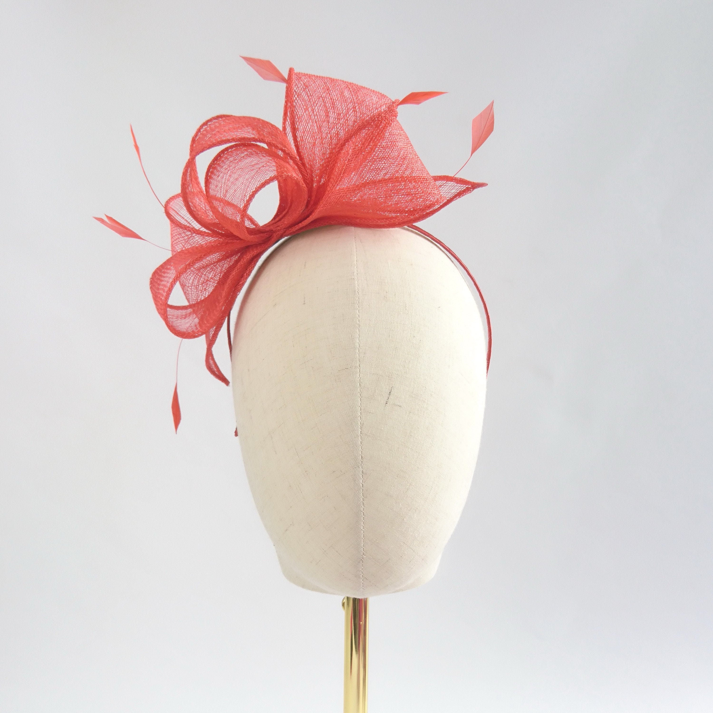 Burnt Orange Loop Fascinator With Coque Feathers, Sinamay Hat, Wedding Race Day