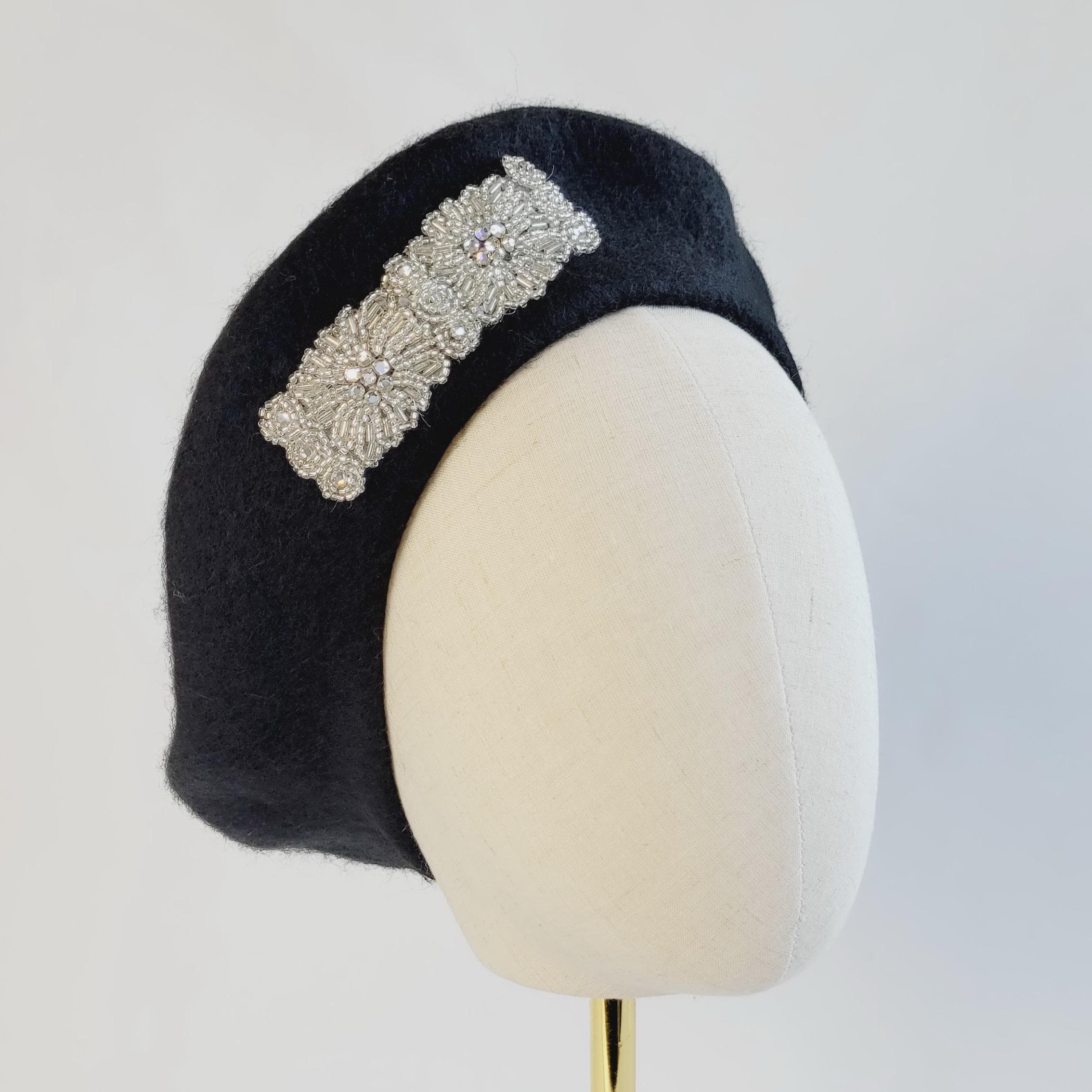 Black Beret Hat With Silver Beading - Etsy display picture 1