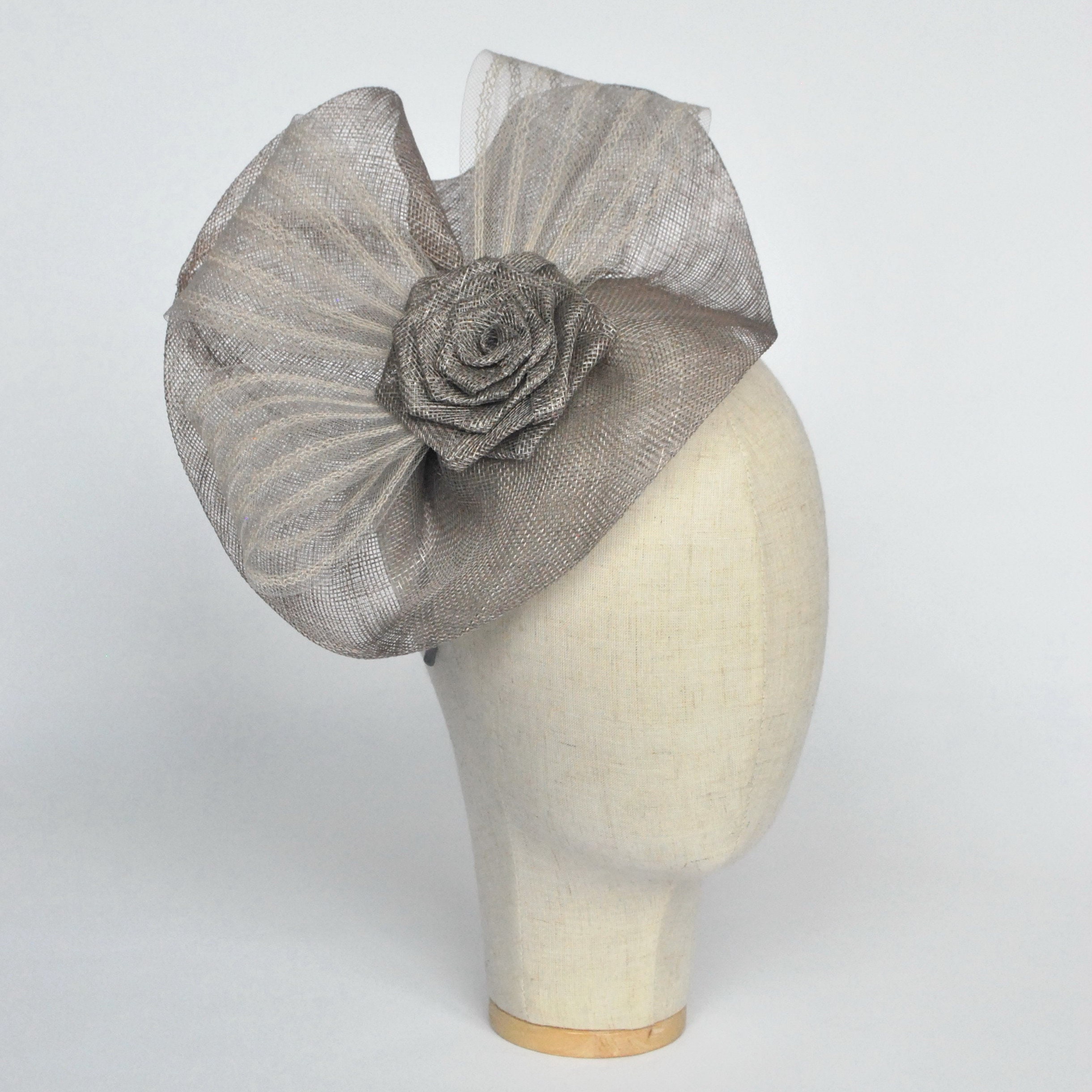 Silver Grey Disc Saucer Fascinator with Crinoline and Rose Etsy