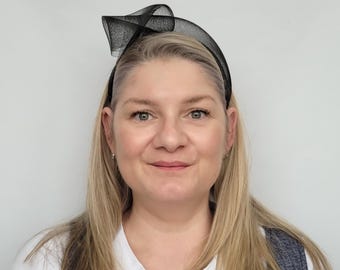 Black Crinoline Knot Headband, Black Mesh Fascinator Headband, Black Statement Headband, Black Bandeau Headband, Black Wedding Fascinator