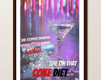 Impresión artística con la letra de Coca-Cola Light / Póster de música pop moderna (descarga digital)