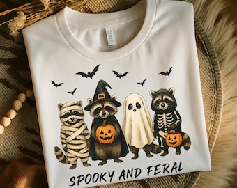 Spooky and Feral Raccoon PNG | Cute Halloween Raccoon Ghost PNG | Funny Feral Girl Shirt Design | Halloween Sublimation PNG for Shirts & Mug