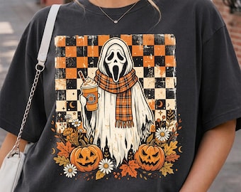 Ghost Coffee PNG, Spooky Season Ghost Pumpkin Sublimation, Halloween Coffee Shirt Design, Cute Fall Ghost PNG, Digital Download