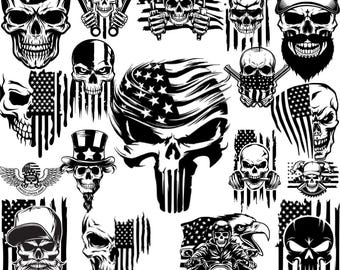 USA Flag Skull PNG Bundle | Patriotic Skull SVG | American Flag Punisher-Style Clipart for Cricut, Silhouette & Laser Cutting | Digital