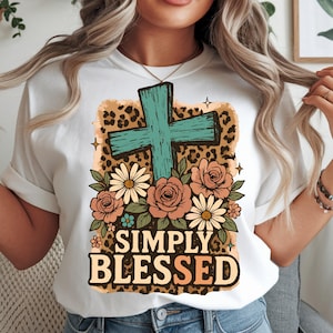 Simply Blessed SVG PNG | Christian Sublimation Design | Floral Bible Verse PNG | Faith Shirt Cricut & Silhouette Cut File | Digital Download