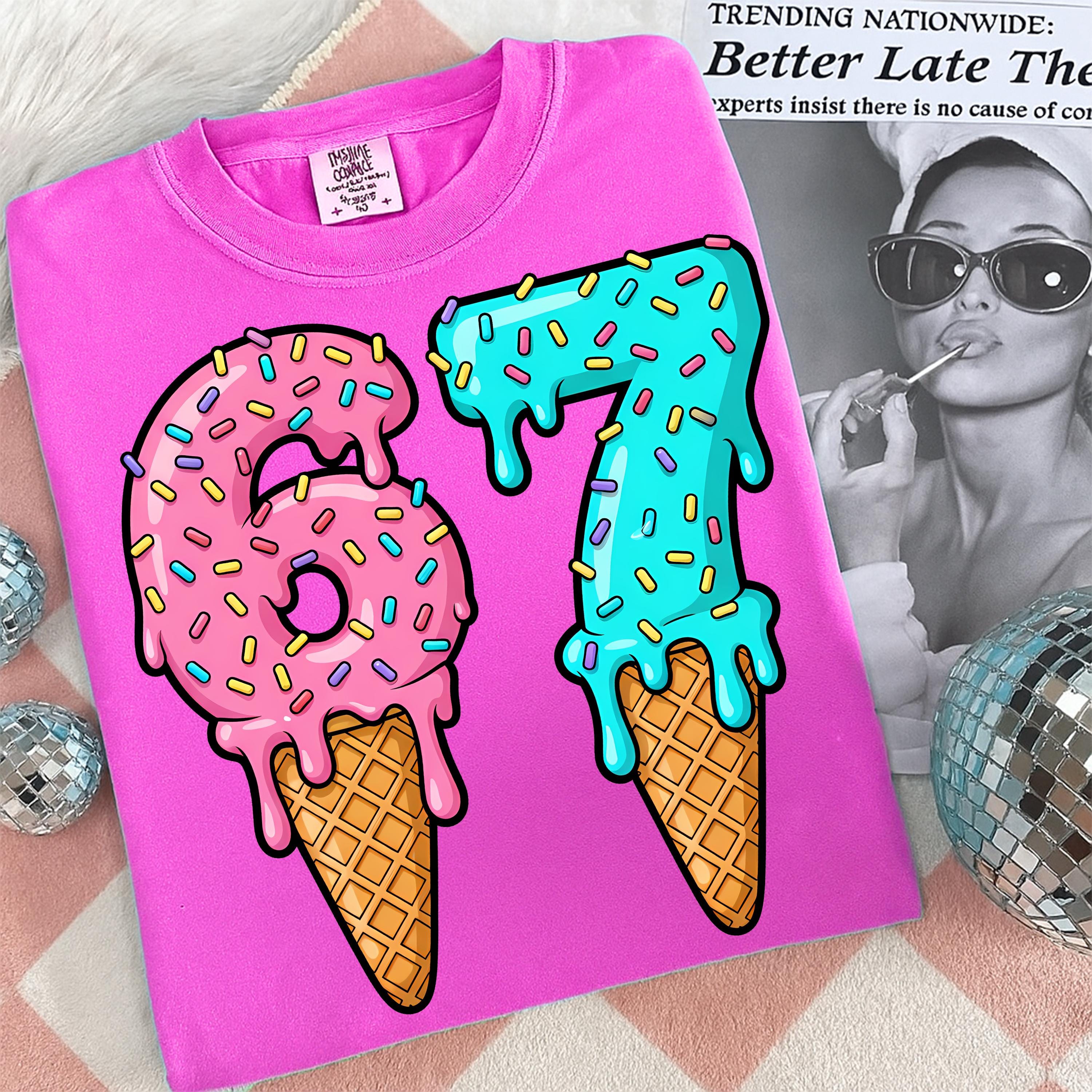 Six Seven Ice Cream Drip Sports Meme PNG | Funny 67 Number PNG