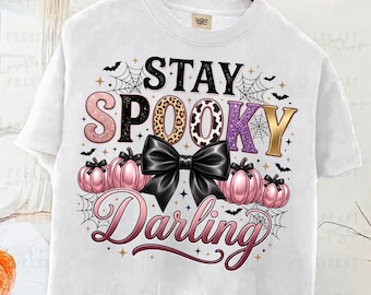 Stay Spooky Darling PNG, Coquette Halloween Bow Sublimation, Pink Pumpkin Ghost Shirt Design, Halloween Mama PNG, Digital Download