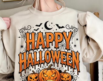 Happy Halloween PNG, Vintage Halloween Shirt Design, Spooky Jack O Lantern Sublimation, Retro Pumpkin Graphic, Digital Download