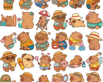 30+ Cute Capybara PNG Bundle | Summer Capybara Clipart | Kawaii Capybara Cricut Designs | Animal Sublimation PNG | Instant Digital Download