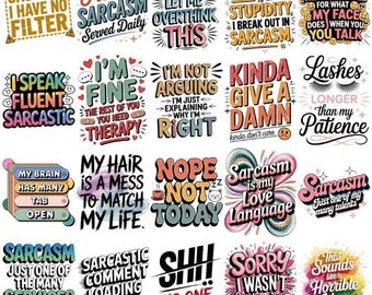 Sarcastic PNG Bundle | Funny Adult Humor Sublimation Designs | Snarky Quotes Clipart | T-Shirt, Mug & Tote Bag Digital Download