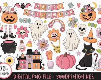 200+ Retro Halloween PNG-Bundle | Gruselige Saison Sublimations Designs | Geist-Shirt PNG | Kürbis PNG | Herbst Retro Halloween | Digitaler Download