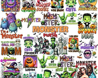 Halloween Monster PNG Bundle | 20 Cute & Spooky Monster Clipart | Frankenstein, Zombie, Ghost, Candy Monster, Momster | Sublimation Digital