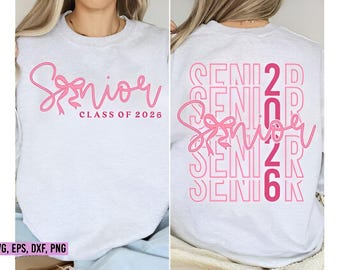 Senior 2026 SVG PNG | Kokette Bogen Abschluss Design | Klasse von 2026 SVG für Cricut & Silhouette | Rosa Rot Blau