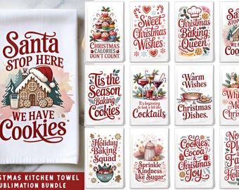 Christmas Kitchen Towel Sublimation Bundle | Tea Towel PNG Designs | Holiday Baking Sublimation | Christmas Pot Holder & Towel Bundle