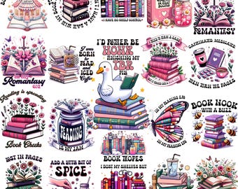 Books Quotes PNG Bundle | Funny Book Lover Sublimation Designs | Reading Clipart & Library PNG | Bookish Stickers and Quotes