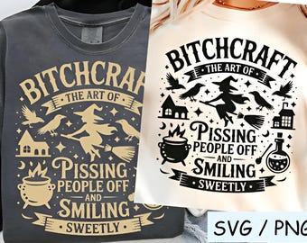Bitch Craft Funny Halloween SVG PNG | Sarcastic Witch Sublimation | Retro Sassy Witchcraft PNG | Snarky Adult Humor Halloween Design