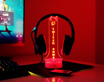 Personalized Headphone Stand w/16 Color Lights&Touch Control - Gamertag Led Light Sign