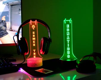 Custom LED Headphone Stand with Gamertag - Personalized Gaming Headset Holder