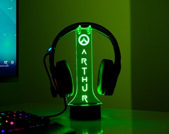 Personalized RGB Gaming Headphone Stand: LED Gamertag Light, Streamer Gift