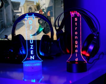 Personalized LED Headphone Stand - Custom Gamertag Headset Holder - Gamer Gift for Christmas Xmas