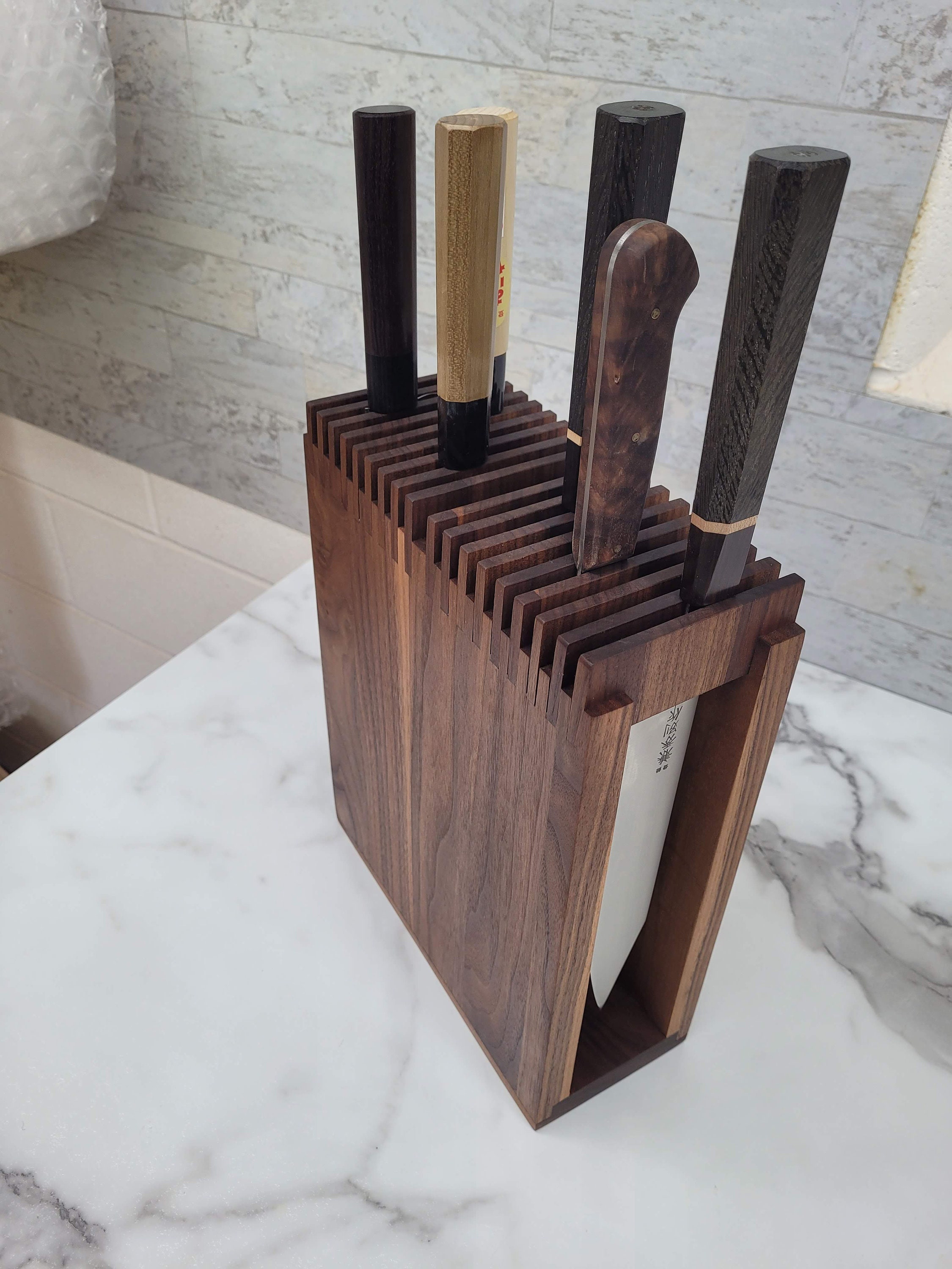 Walnut Knife Block Knife Stand Knife Holder Knife Board Knife Etsy