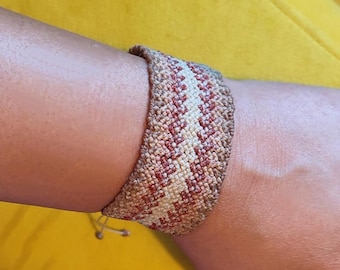 Macrame Cuff Bracelet, Wide Beaded Bracelet, Handmade Boho Bracelet, Adjustable Statement Bracelet, Earth Tone Jewelry
