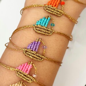 Macrame Sailboat Bracelet with Evil Eye, Nautical Jewelry, Greek Summer Bracelet, Minimal Boho Handmade Bracelet