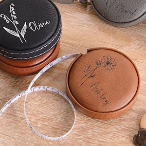 Engraved Pocket Tape Measure,Birth Flower Tailor Gift,Custom Leatherette Retractable Tape Measure,Sewing Gift for Dressmaker,Gift for Her