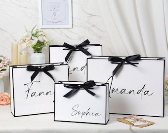 Personalized Bridesmaid Gift Bags,Ribbon Tie Rope Gift Bag,Thank You Gift Bags,Wedding Party Gift Bags,Birthday Gift Bags,Bridal Party Favor