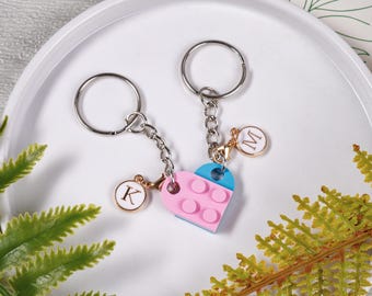 Heart Keychain Set, Personalized Initials Matching keychains, Heart keyring, Gift Set for Couples, Boyfriend, Girlfriend, Valentines Gifts