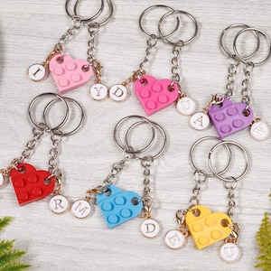 Gepersonaliseerde initiaal hart sleutelhanger set, Lego hart sleutelhanger, initiaal hart sleutelhanger, hart sleutelhanger, bijpassende sleutelhangers, cadeaus voor hem/haar