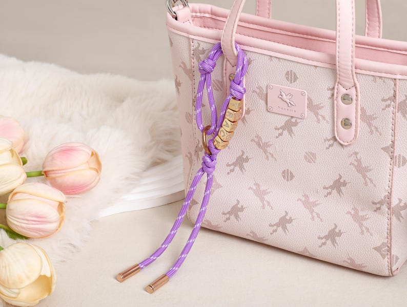 Custom Name Rope Bag Charm, Handmade Name Keychain, Paracord Accessory, Purse Rope Decor, Gift for Her image 1
