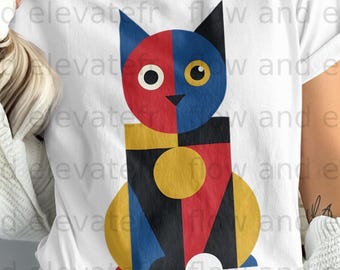 Abstrakte Katze PNG Geometrische Katze Bauhaus-Stil, moderne minimalistische Tierkunst, Farbblock-Katzendesign, Katzenliebhaber Geschenk, Sofort-Download