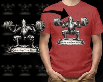 Medieval Gym PNG Knight Squat 315, Order of the Iron Bar Clipart, Vintage Engraving Fitness Design, Commercial Use