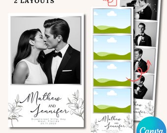 Wedding Photobooth Template, Photobooth Template, Black & White Wedding Photo Booth Strip Template, 2x6 4x6 Photobooth Strip Canva Template