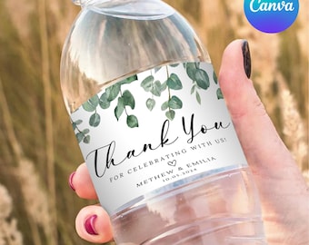 Wedding Water Bottle Label, Printable Water Bottle Stickers,Minimalist Wedding Sticker, Thank You Water Bottle Label, Minimalist Label,Canva