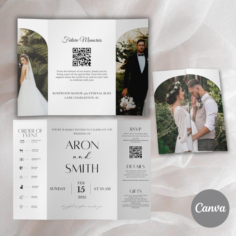 Trifold Hochzeitseinladung Vorlage, Gatefold Hochzeitseinladungen, Gefaltete Hochzeitseinladung, Foto Hochzeitseinladung, Gatefold Hochzeit einladen Bild 2