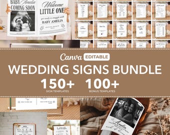 Minimalist Wedding Sign Bundle, Reception Table Signs Set, Editable Wedding Sign Templates, Wedding Signage Template, Wedding Signage Bundle