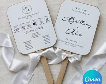Wedding Program Fan, Modern Wedding Program Fans Template, Wedding Timeline Program Fan, Wedding Ceremony Program Fan Canva Template