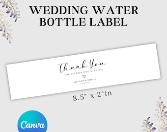 Wedding Water Bottle Label, Printable Wedding Water Bottle Stickers, Minimalist Wedding Sticker, Canva Editable Template, Instant Download