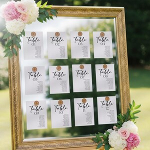 Mirror Seating Chart Cards Wedding Seating Chart Cards, Modern Wedding Assignment Table Numbers, 5x7 4x6 3x5 8x10 A5, Printable Table Number