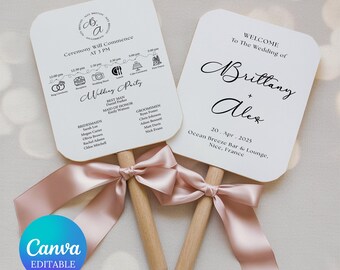 Wedding Program Fan, Modern Wedding Program Fans Template, Wedding Timeline Program Fan, Wedding Ceremony Program Fan Canva Template