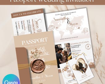 Destination Wedding Invitation, Boarding Pass Invitation, Printable Passport Wedding Invitation, Travel Theme Wedding, Template Download