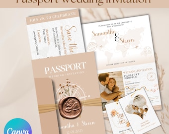 Destination Wedding Invitation, Boarding Pass Invitation, Printable Passport Wedding Invitation, Travel Theme Wedding, Template Download