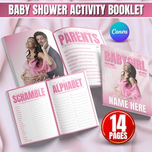 Activiteitenboekje babyshower, prinsessenbabyshower game girl, babyshowerboek Roze babyshowerspelletjesbundel, tijdschriftboekje babymeisje