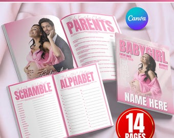 Baby shower activity booklet, Princess Baby Shower game girl, Baby Shower Book Pink Baby Shower Games Bundle, Magazine baby girl Booklet