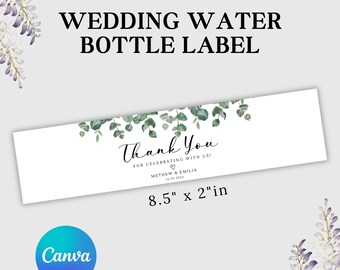 Wedding Water Bottle Label, Printable Water Bottle Stickers,Minimalist Wedding Sticker, Thank You Water Bottle Label, Minimalist Label,Canva