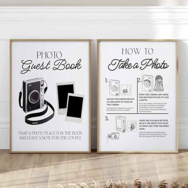 Instax Mini Evo Photo Guestbook, Instax Mini Evo Camera Instructions Sign, How To Load A Film, How To Take A Photo